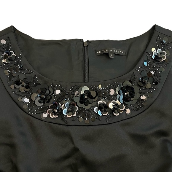 Antonio Melani Black Satin Beaded Cocktail Dress Women's 10 - Picture 4 of 10